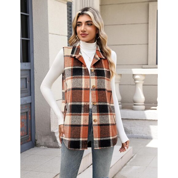 Womens Plaid Flannel Vest Sleeveless Casual Jacket with Pockets Large - Picture 2 of 5